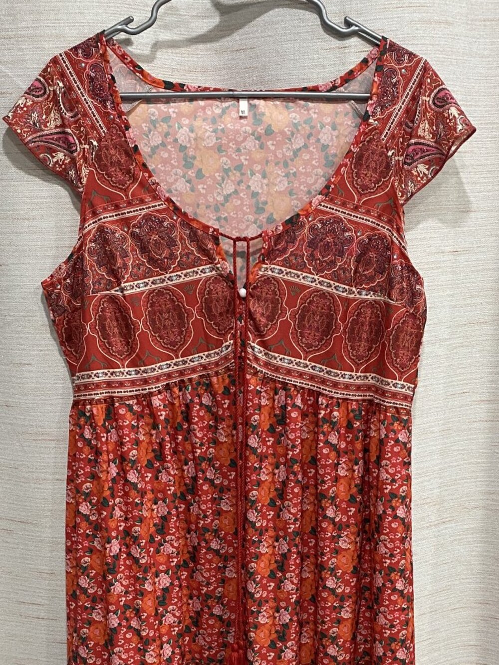 Long Floral Dress Red XL Womens (293)